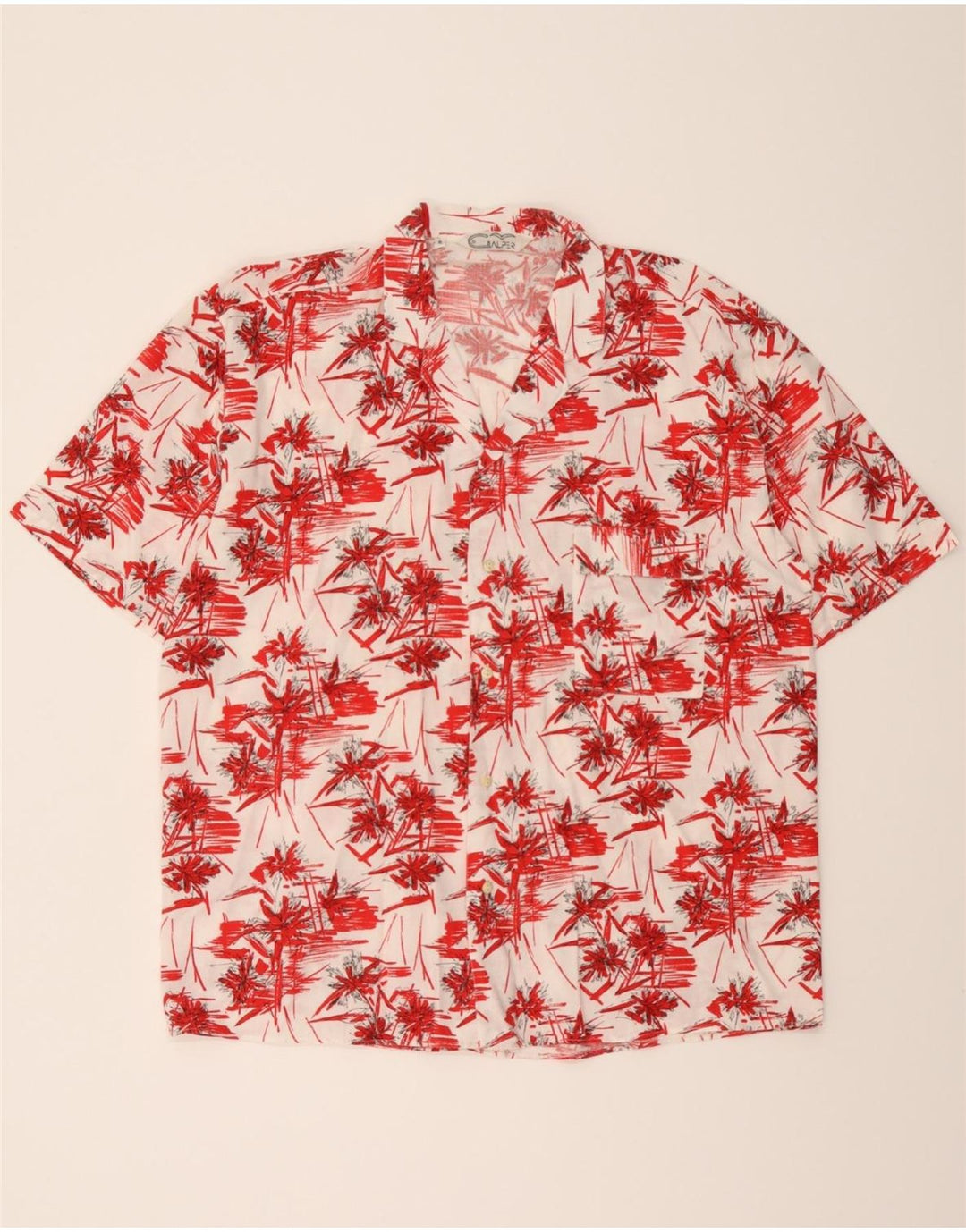 VINTAGE Mens Abstract Pattern Short Sleeve Shirt Large Red Cotton Vintage Vintage and Second-Hand Vintage from Messina Hembry 