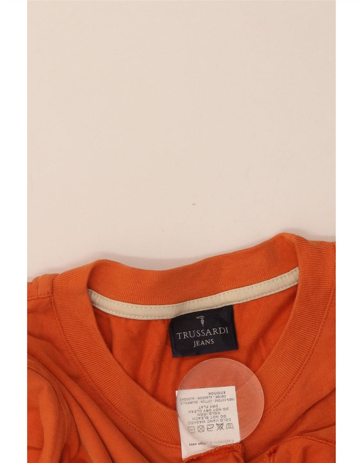 TRUSSARDI JEANS Mens Graphic Top Long Sleeve 2XL Orange Cotton