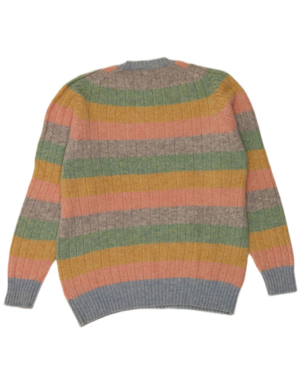 Vintage Mens Crew Neck Jumper Sweater Large Multicoloured Striped Wool