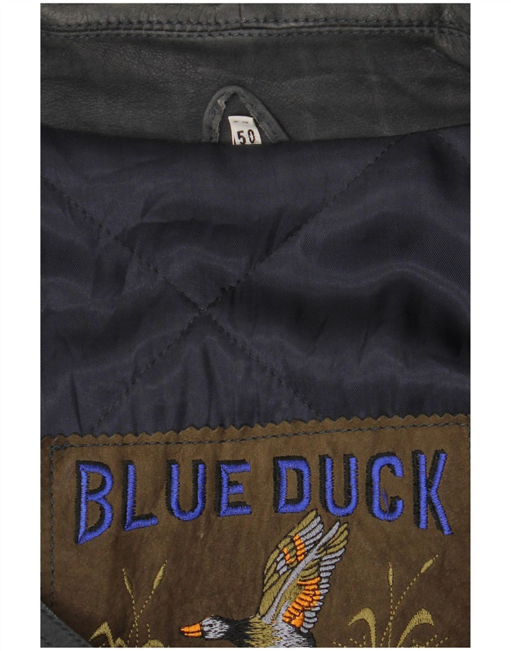 Blue Duck Mens Leather Coat IT 50 Large Navy Blue