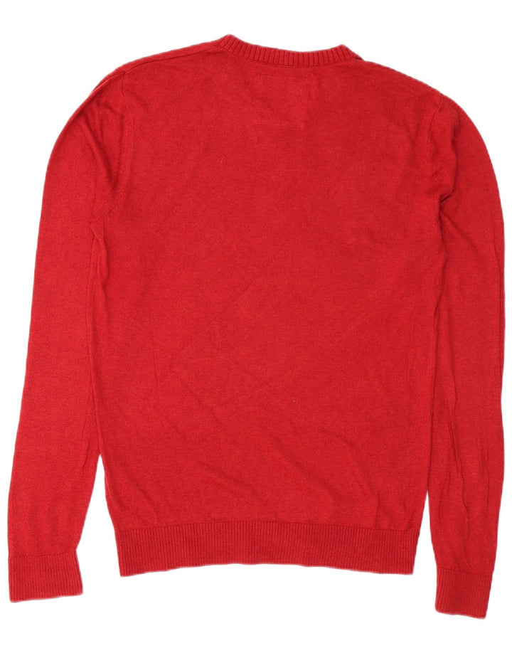Hollister Mens V-Neck Jumper Sweater Medium Red Cotton