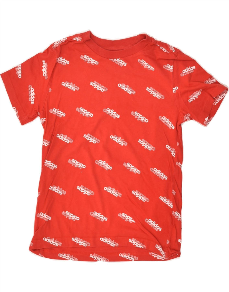 ADIDAS Girls Graphic T-Shirt Top 9-10 Years Red Geometric Cotton | Vintage Adidas | Thrift | Second-Hand Adidas | Used Clothing | Messina Hembry 