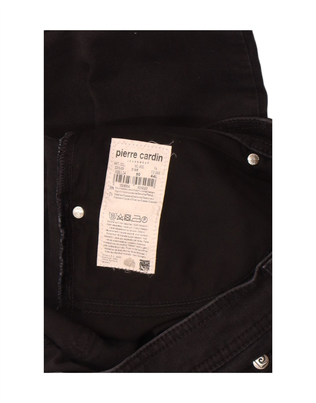 Pierre Cardin Mens Straight Jeans W35 L34 Black Cotton