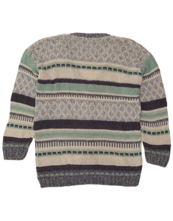 Vintage Mens Cardigan Sweater Large Multicoloured Striped Cotton
