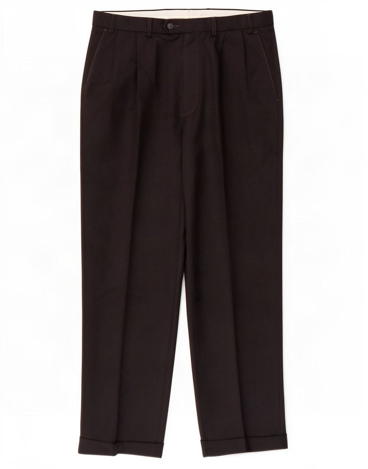Marks & Spencer Mens Straight Suit Trousers W36 L31 Navy Blue Polyester