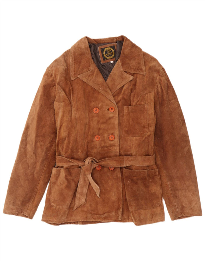 Vintage Womens Double Breasted Suede Jacket UK 18 XL Beige Leather