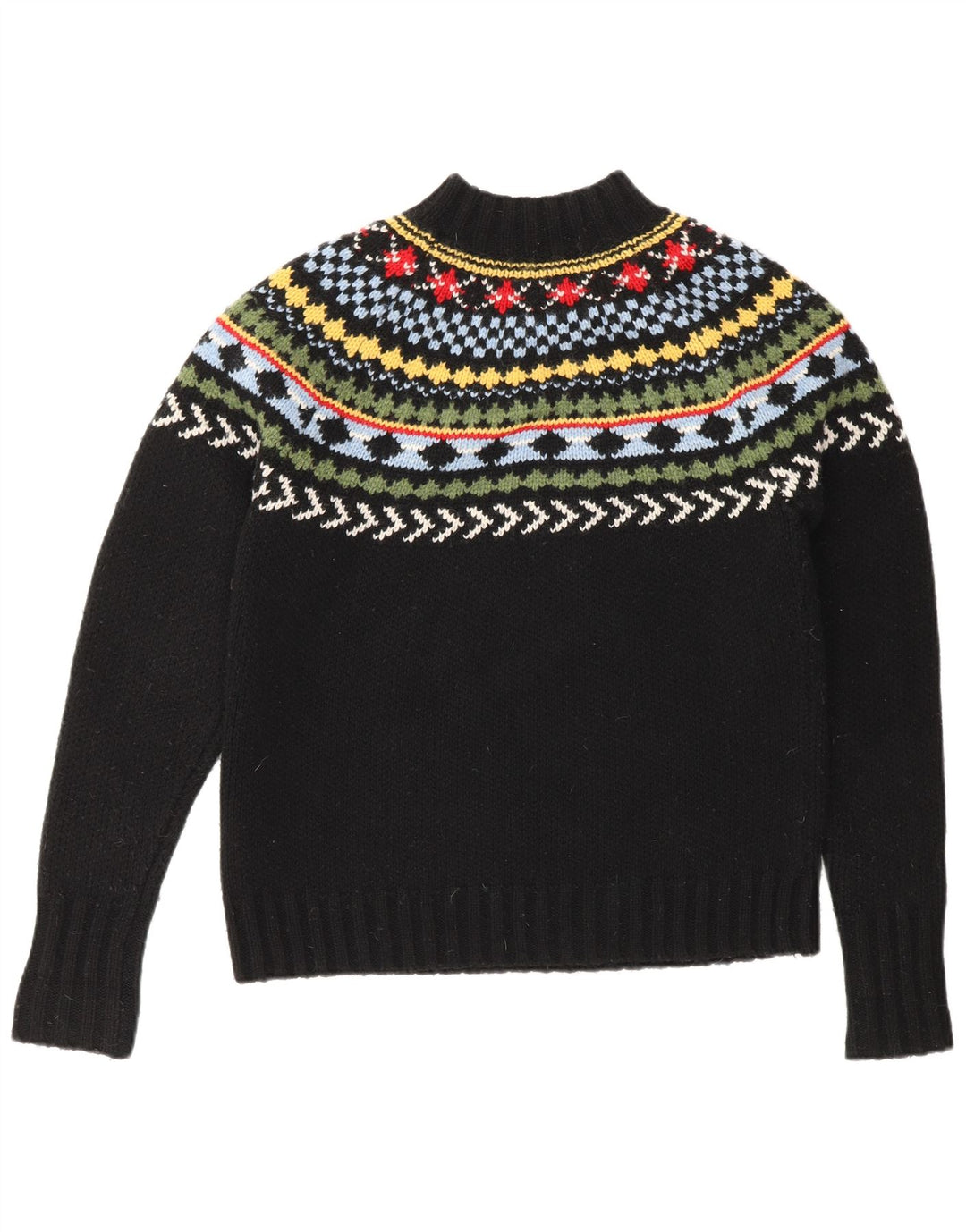 Fred Perry Womens Turtle Neck Jumper Sweater UK 8 Small Black Fair Isle