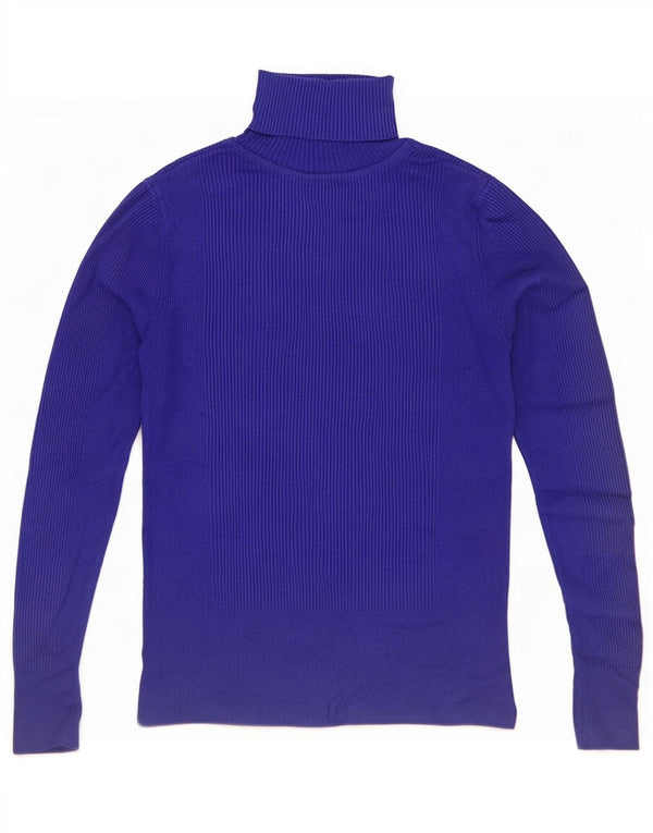 Marks & Spencer Womens Roll Neck Top Long Sleeve UK 10 Small Blue Viscose