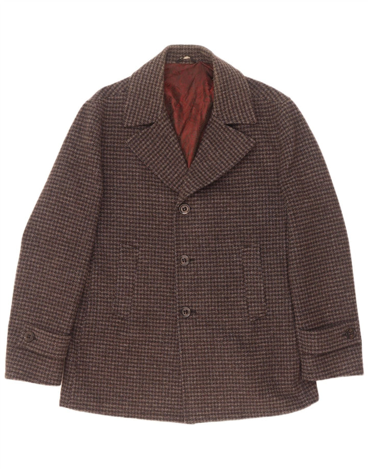 Vintage Mens Pea Coat IT 54 XL Grey Houndstooth Wool