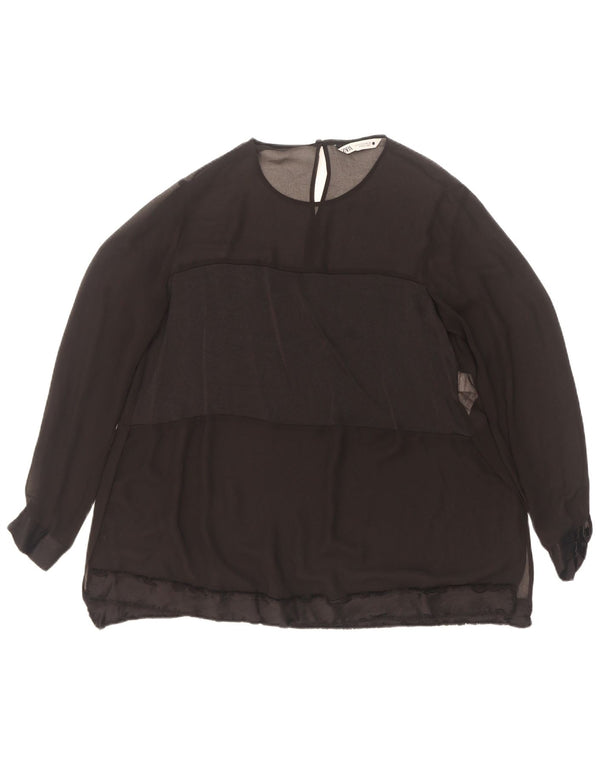 Zara Womens Long Sleeve Blouse Top UK 10 Small Black Polyester
