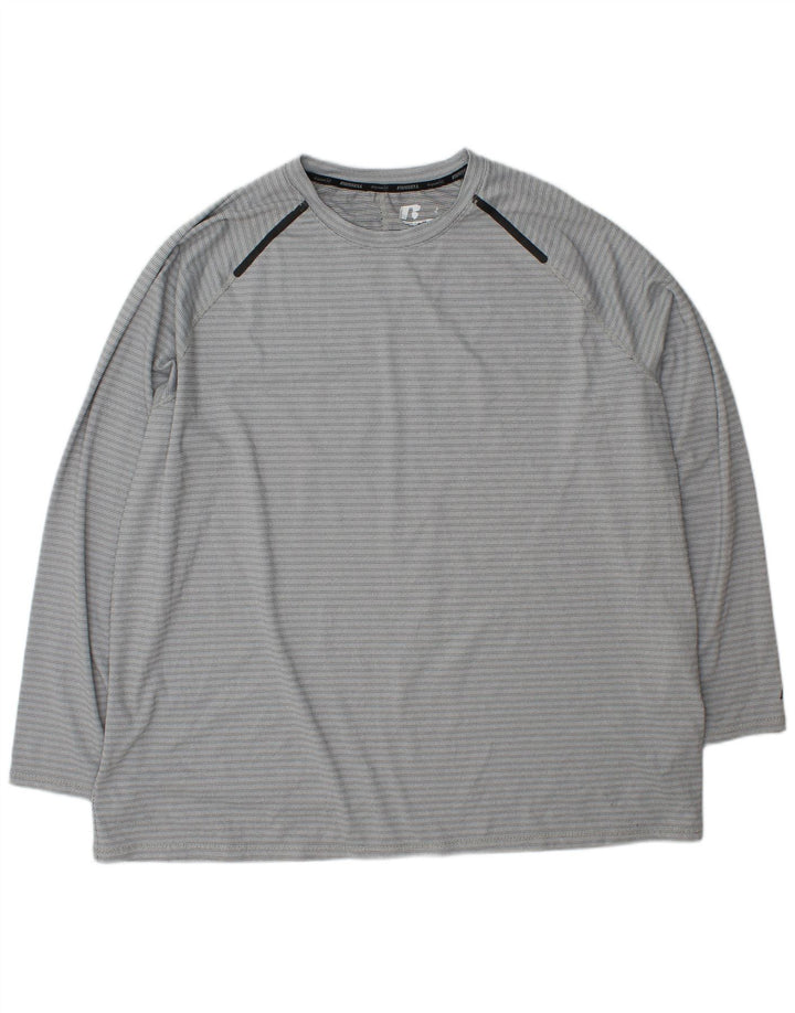 RUSSELL ATHLETIC Mens Dri-Power Top Long Sleeve XL Grey Pinstripe