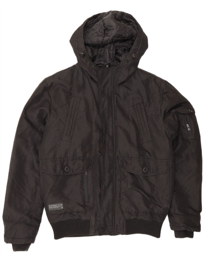 Jack & Jones Mens Hooded Bomber Jacket UK 36 Small Black Polyamide