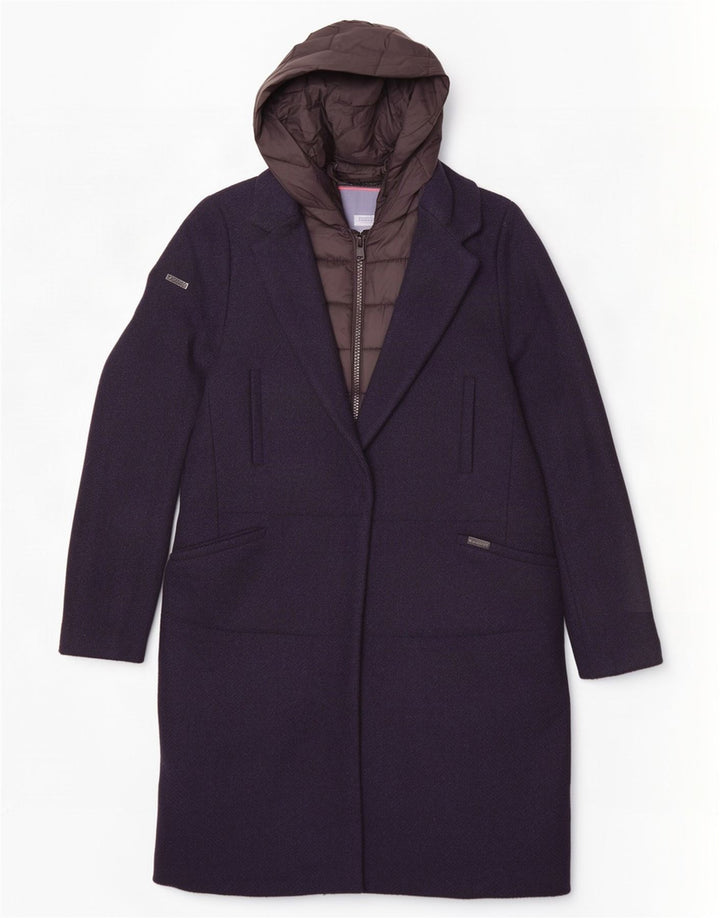Superdry Womens Hooded Overcoat UK 10 Small Navy Blue Wool