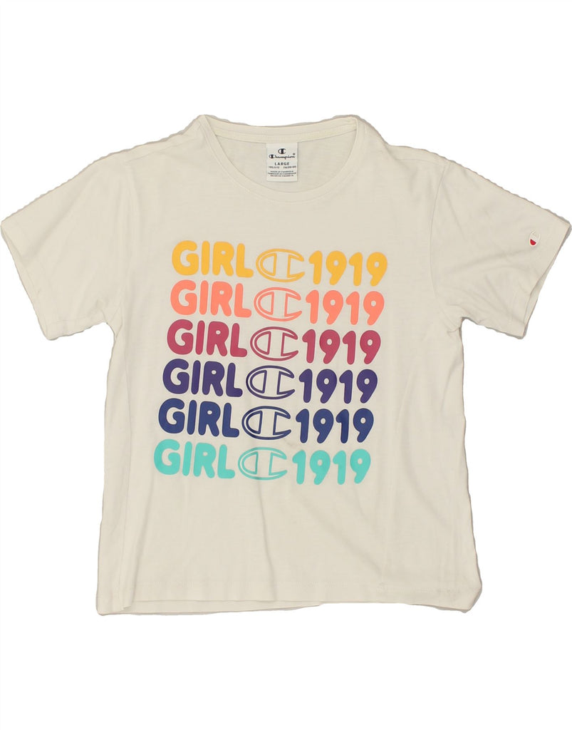 CHAMPION Girls Graphic T-Shirt Top 11-12 Years Large White | Vintage Champion | Thrift | Second-Hand Champion | Used Clothing | Messina Hembry 