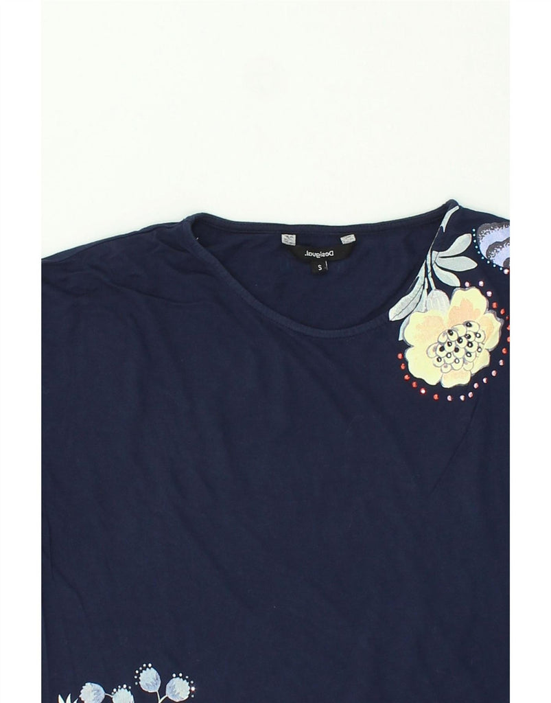 DESIGUAL Womens Blouse Top UK 10 Small Navy Blue Floral Vintage Desigual and Second-Hand Desigual from Messina Hembry 