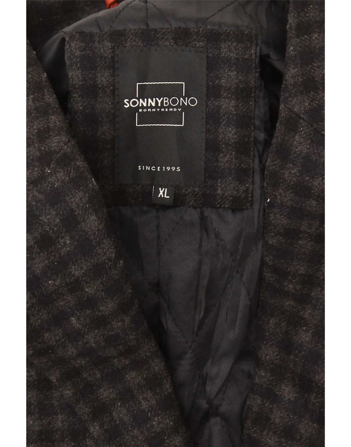 Sonny Bono Mens Overcoat UK 42 XL Grey Gingham