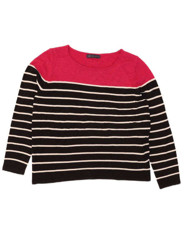 Marks & Spencer Womens Boat Neck Jumper Sweater UK 16 Large Black Striped