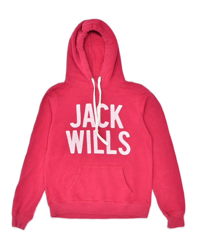 JACK WILLS Womens Graphic Hoodie Jumper UK 12 Medium Red Cotton | Vintage | Thrift | Second-Hand | Used Clothing | Messina Hembry 