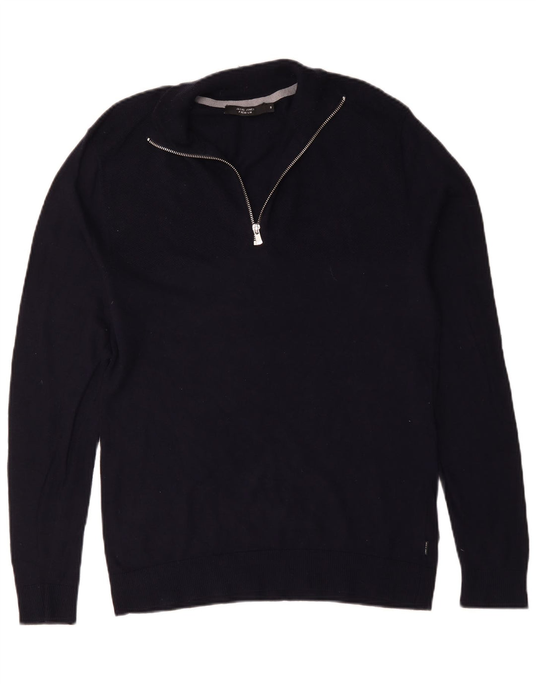 Jack & Jones Mens Zip Neck Jumper Sweater Small Navy Blue Cotton