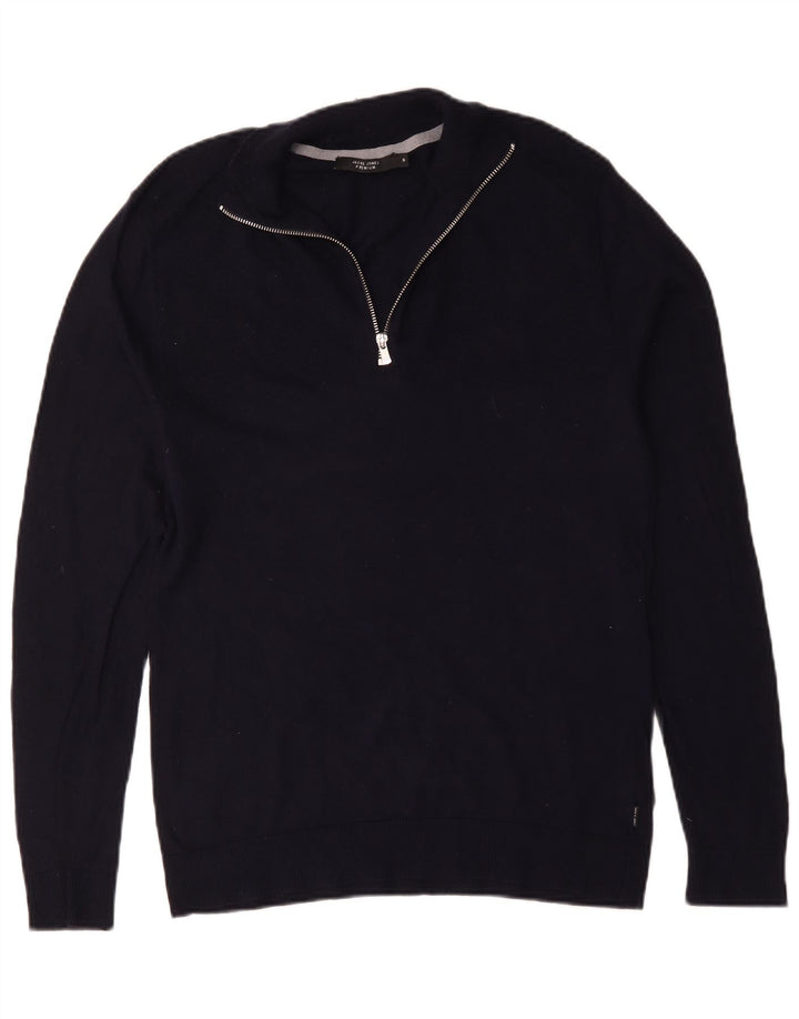 Jack & Jones Mens Zip Neck Jumper Sweater Small Navy Blue Cotton