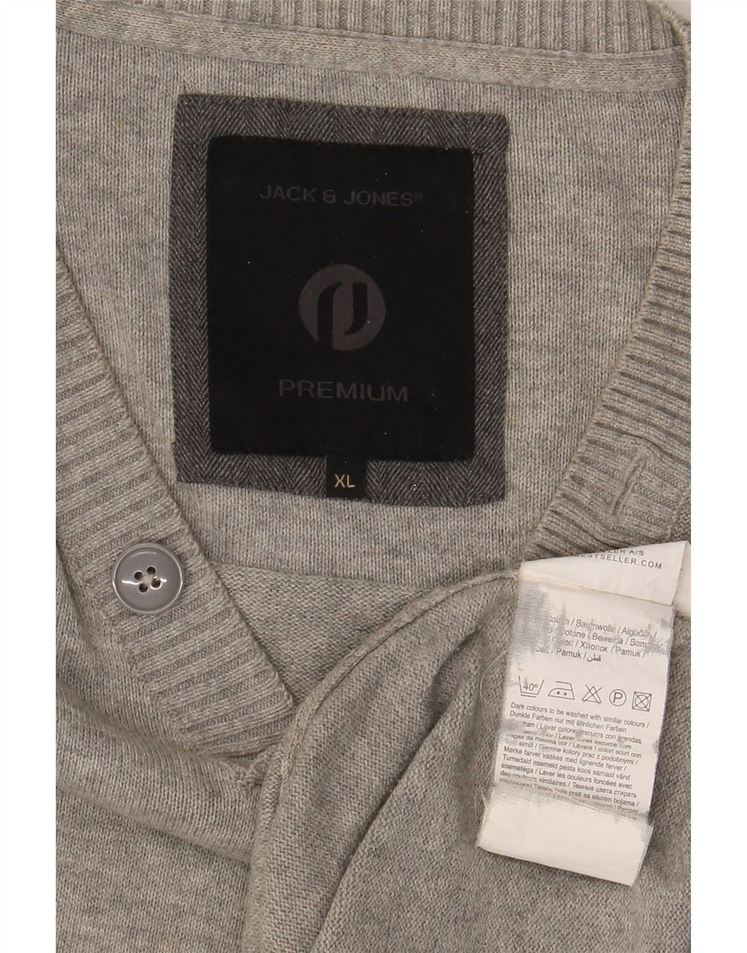 Jack & Jones Mens V-Neck Jumper Sweater XL Grey Cotton