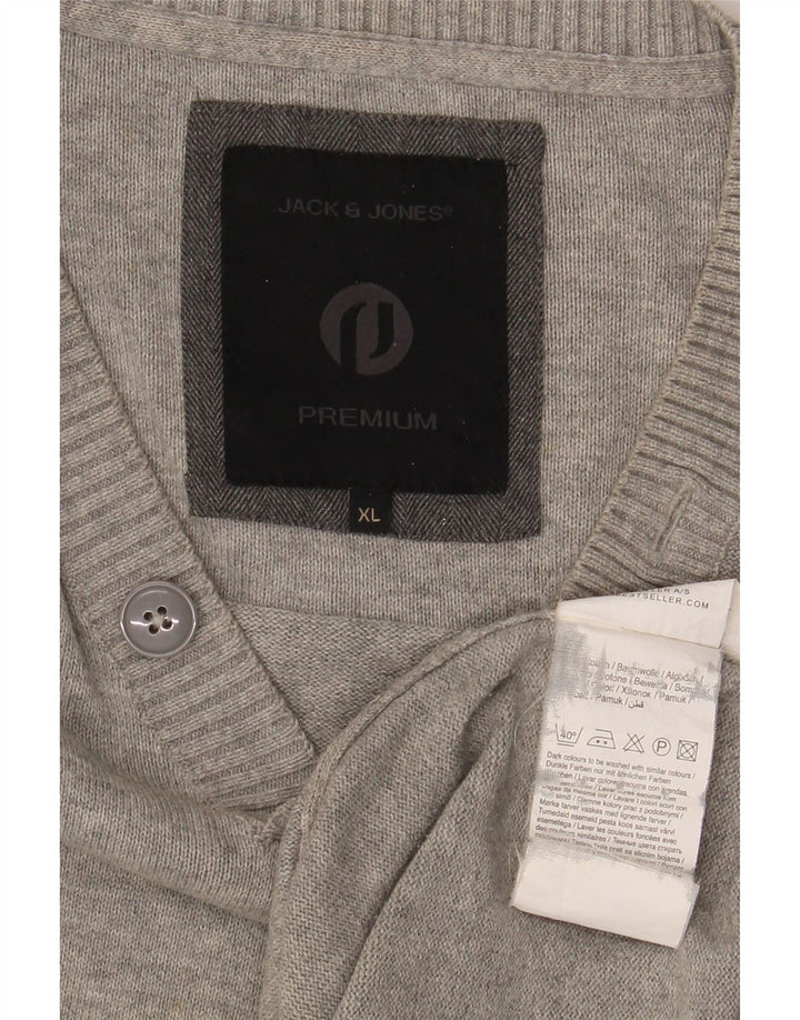 Jack & Jones Mens V-Neck Jumper Sweater XL Grey Cotton