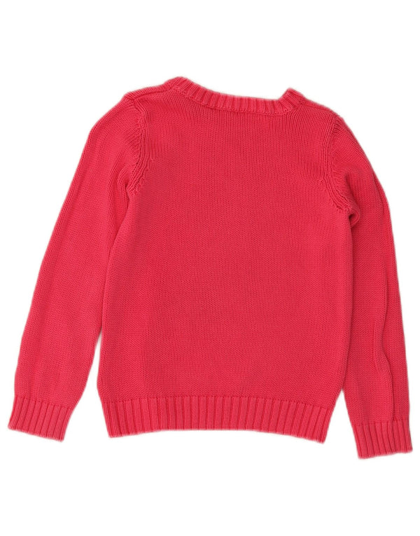 BENETTON Girls Graphic Crew Neck Jumper Sweater 5-6 Years Small Pink