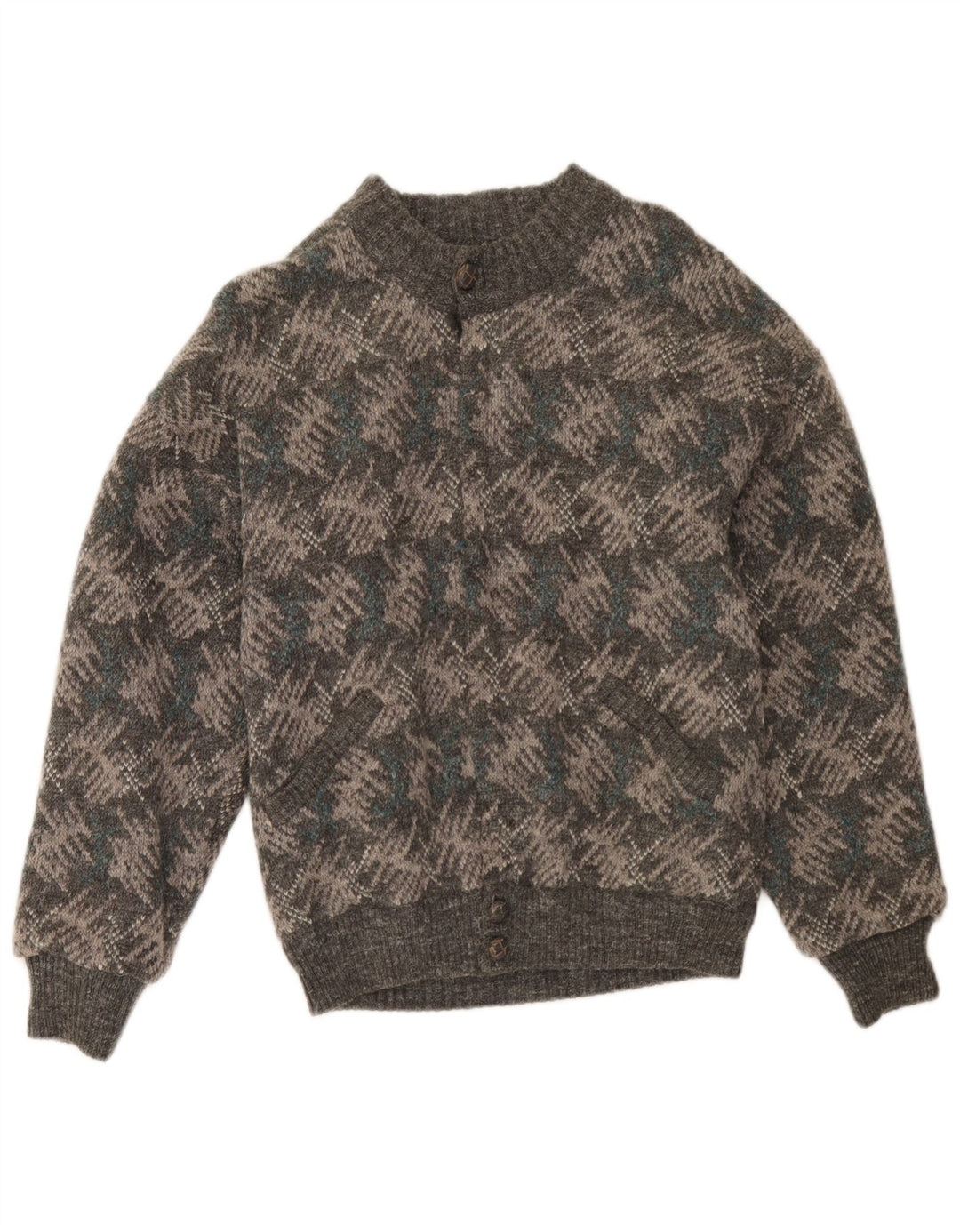 Vintage Mens Cardigan Sweater IT 48 Medium Grey Geometric