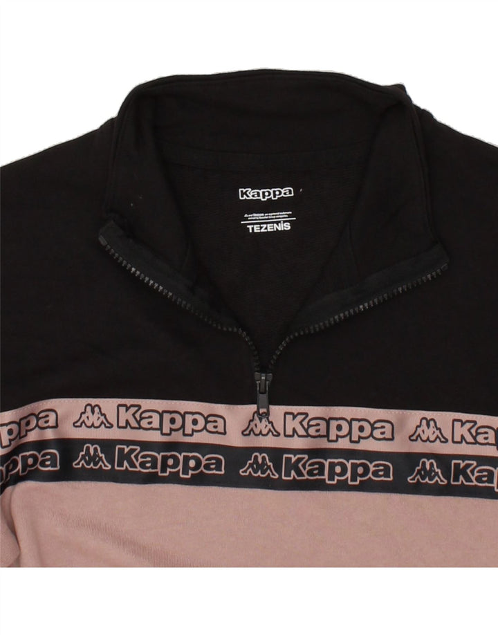 KAPPA Womens Graphic Zip Neck Sweatshirt Jumper UK 16 Large Black Vintage Kappa and Second-Hand Kappa from Messina Hembry 
