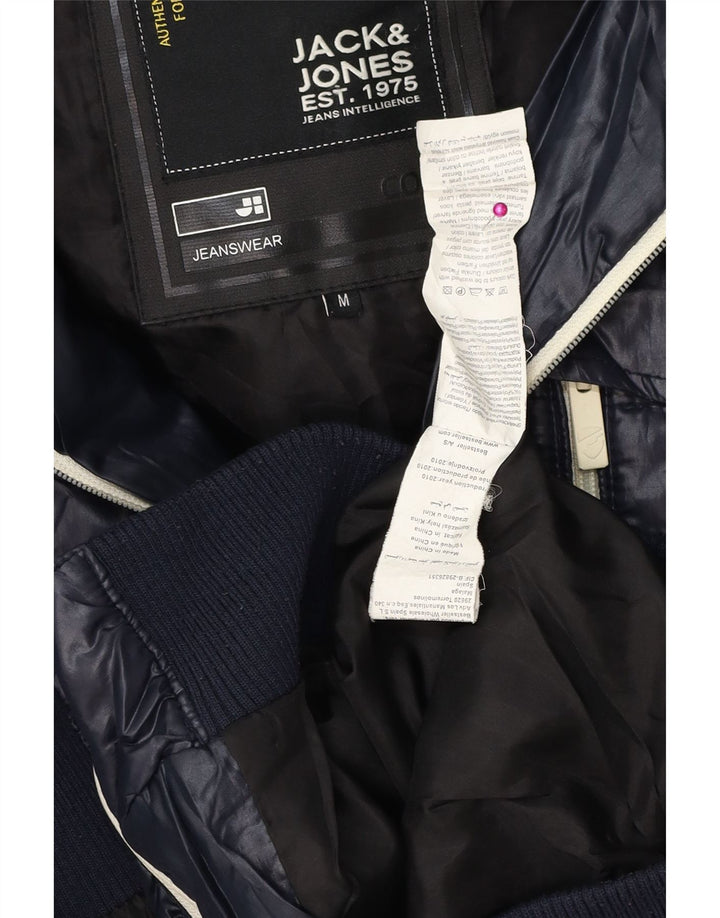 Jack & Jones Mens Hooded Padded Jacket UK 38 Medium Navy Blue Colourblock