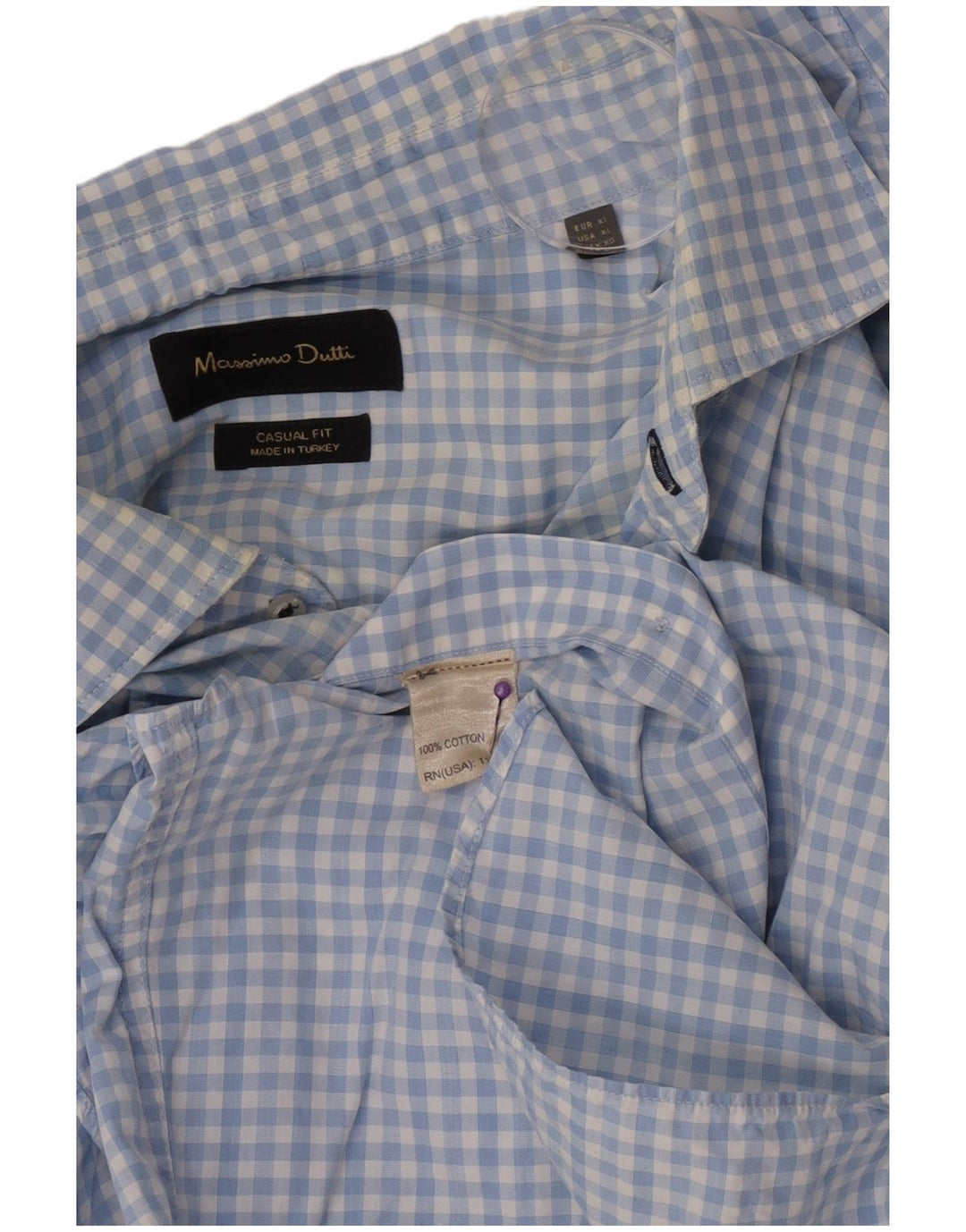 Massimo Dutti Mens Casual Fit Shirt XL Blue Gingham Cotton