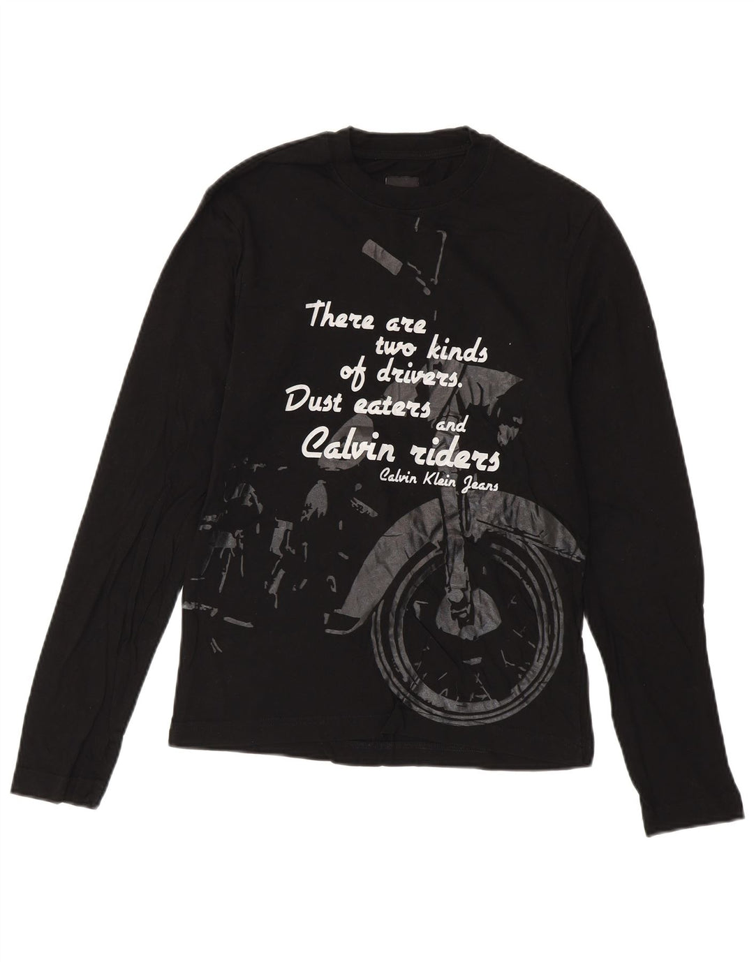 CALVIN KLEIN JEANS Mens Graphic Top Long Sleeve Small Black Cotton