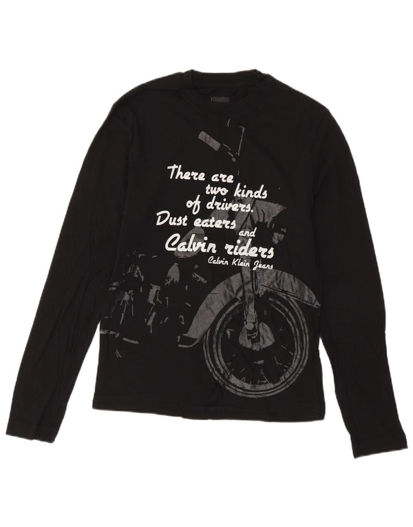 CALVIN KLEIN JEANS Mens Graphic Top Long Sleeve Small Black Cotton