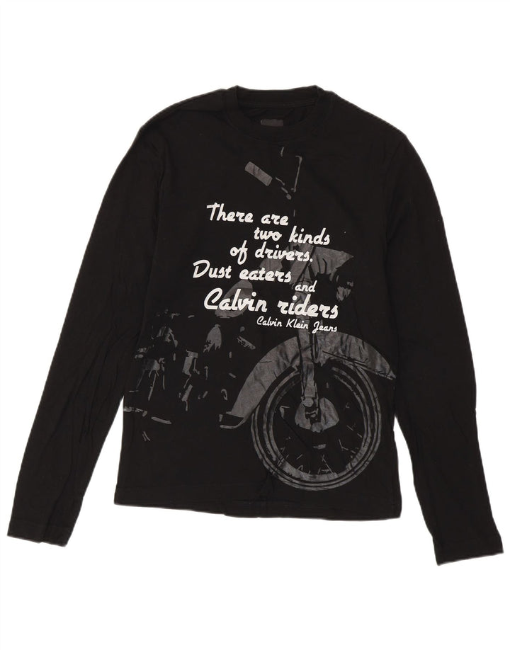 CALVIN KLEIN JEANS Mens Graphic Top Long Sleeve Small Black Cotton