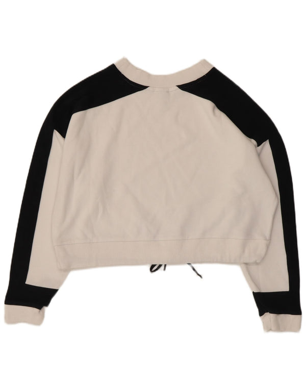 Puma Womens Crop Graphic Sweatshirt Jumper UK 14 Medium White Colourblock