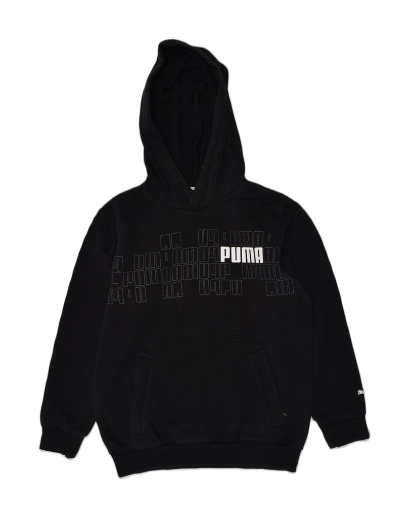 PUMA Boys Graphic Hoodie Jumper 9-10 Years Black Cotton | Vintage Puma | Thrift | Second-Hand Puma | Used Clothing | Messina Hembry 