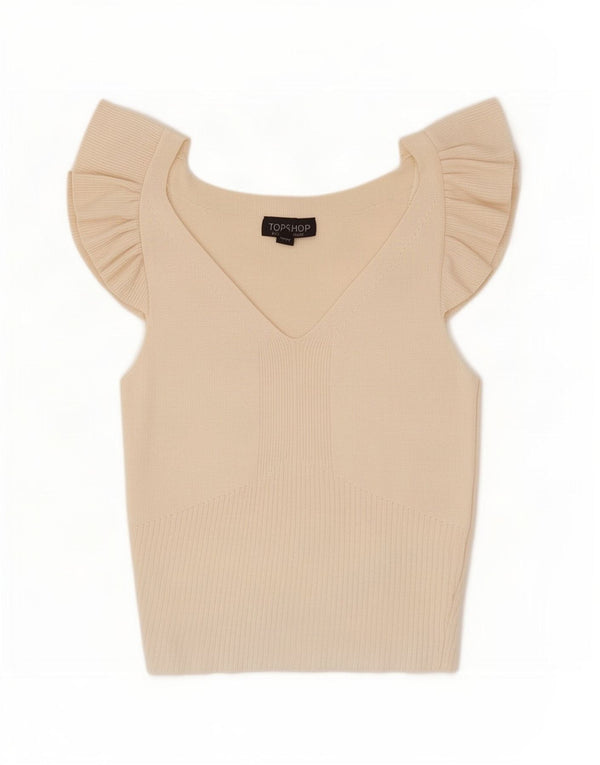 Topshop Womens Crop Blouse Top UK 12 Medium Off White Viscose