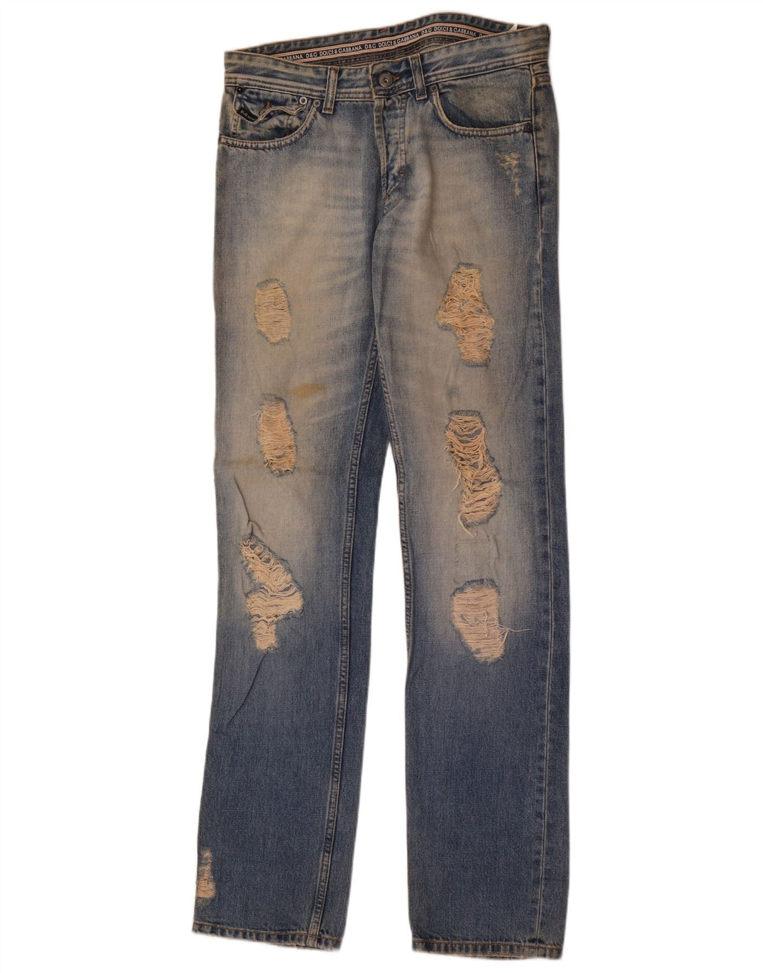 Dolce & Gabbana Womens Distressed Straight Jeans W32 L37 Blue Cotton