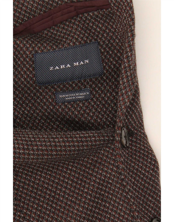Zara Mens 2 Button Blazer Jacket EU 46 Small Brown Cotton