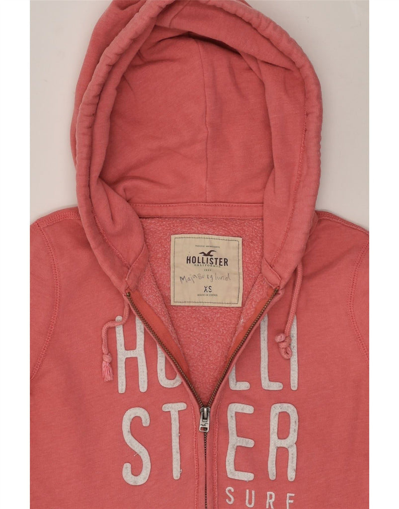 HOLLISTER Womens Graphic Zip Hoodie Sweater UK 4 XS Pink Cotton | Vintage Hollister | Thrift | Second-Hand Hollister | Used Clothing | Messina Hembry 