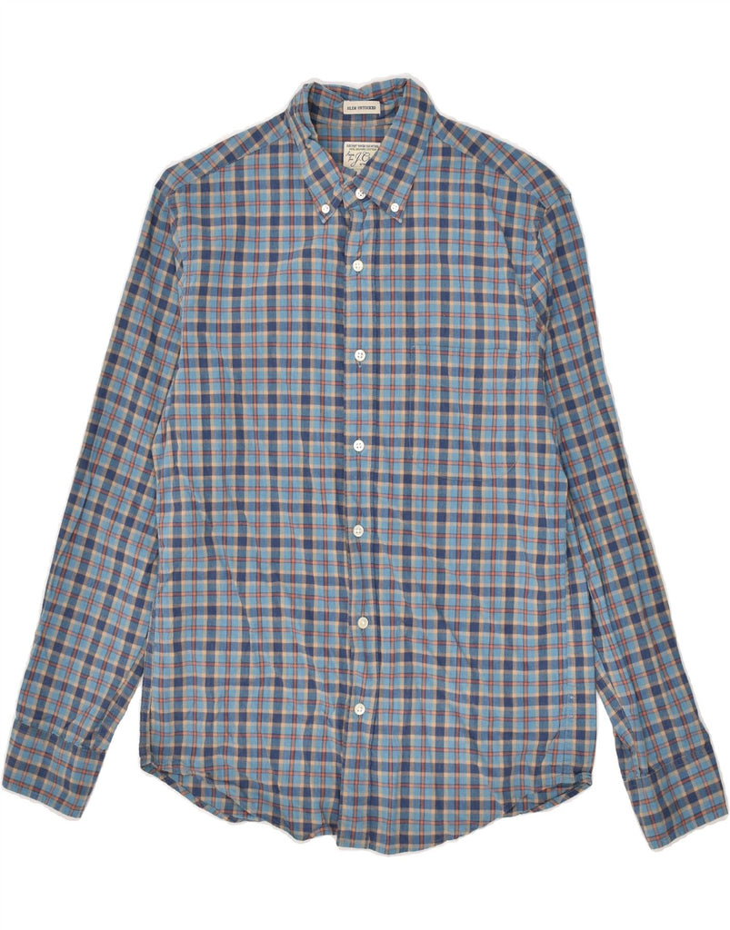 J. CREW Mens Stretch Slim Shirt Small Blue Check Cotton Vintage J. Crew and Second-Hand J. Crew from Messina Hembry 