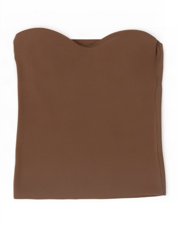 Zara Womens Crop Strapless Top UK 8 Small Brown Nylon