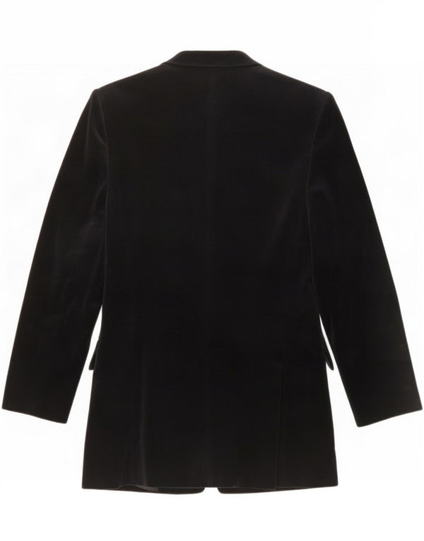Benetton Womens 6 Button Velvet Blazer Jacket IT 42 Medium Navy Blue Cotton
