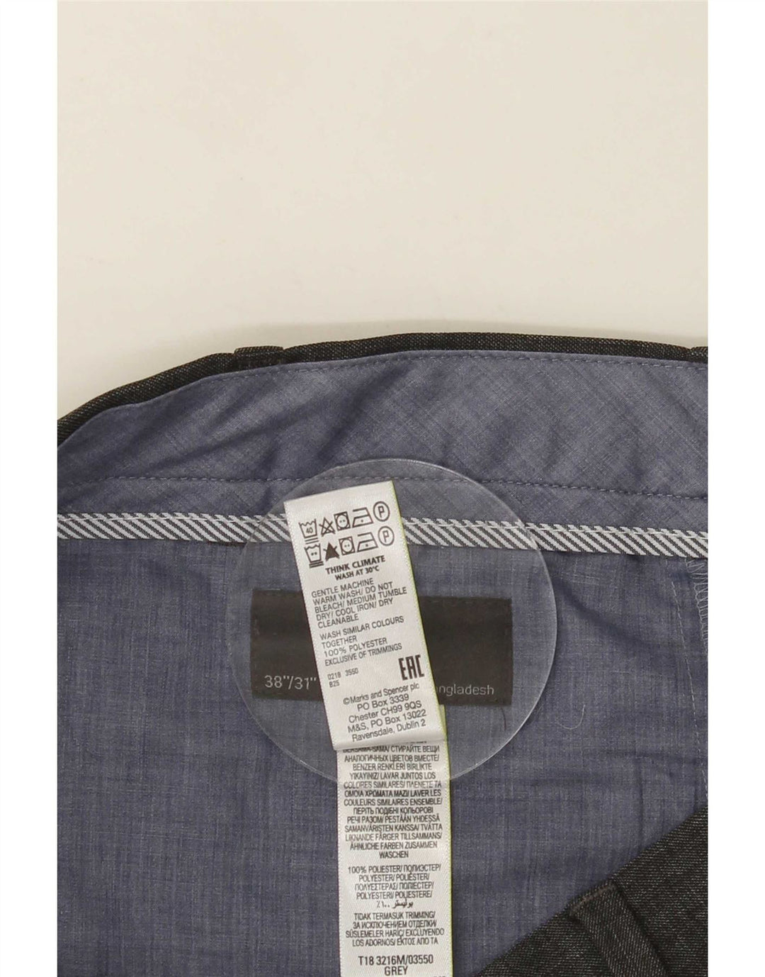 Marks & Spencer Mens Regular Suit Trousers W38 L31 Grey Polyester