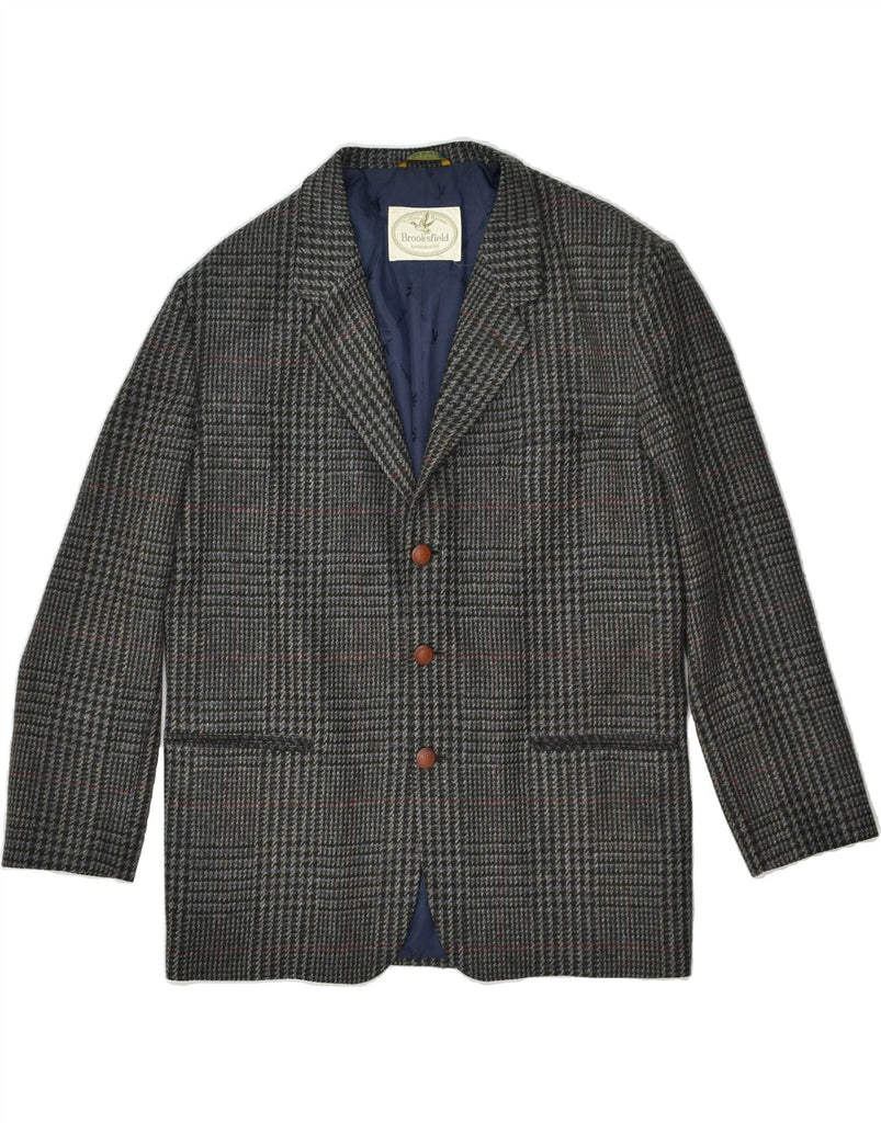 BROOKSFIELD Mens 3 Button Blazer Jacket UK 40 Large Grey Houndstooth Wool | Vintage Brooksfield | Thrift | Second-Hand Brooksfield | Used Clothing | Messina Hembry 