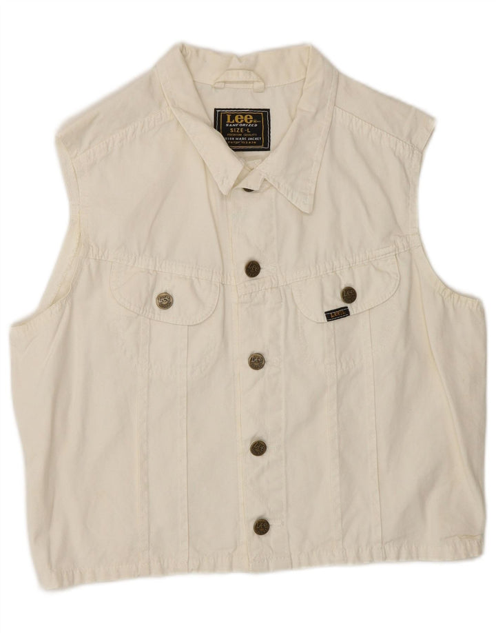 LEE Womens Crop Gilet UK 16 Large Off White Cotton
