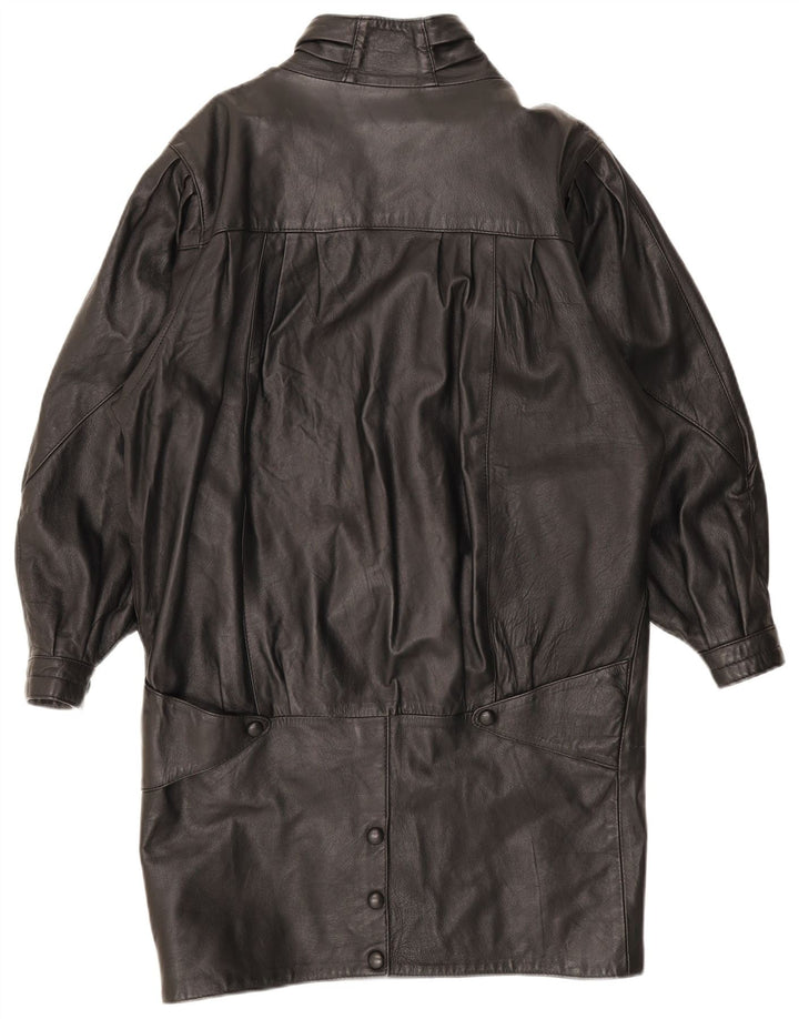 Vintage Womens Oversized Leather Coat UK 10 Small Black