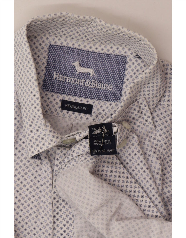 Harmont & Blaine Mens Regular Fit Shirt Medium Blue Spotted Cotton