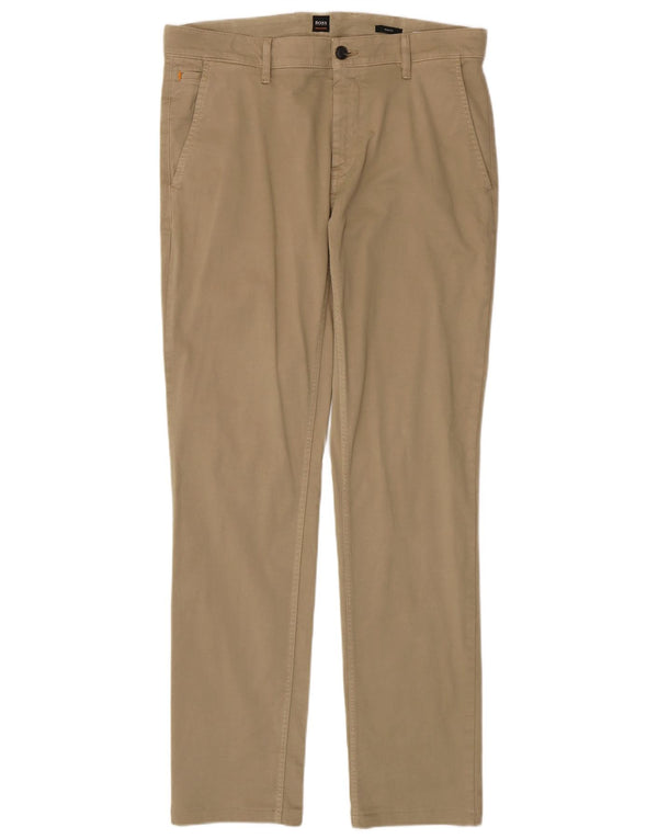 HUGO BOSS Mens Slim Fit Chino Trousers W35 L34 Beige Cotton