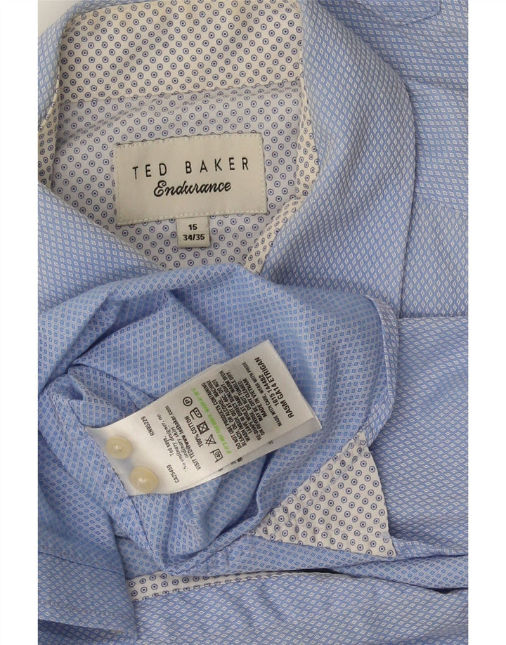 Ted Baker Mens Shirt Size 15 Medium Blue Geometric Cotton